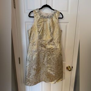 Boston Proper Shimmering Gold Sleeveless Dress with embellished neckline
